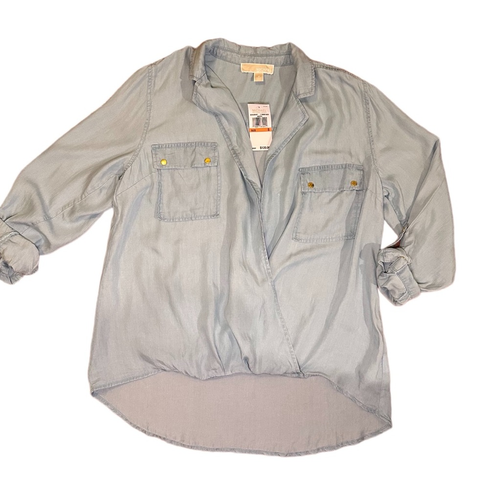 Michael Kors Light Blue Button-Up Blouse